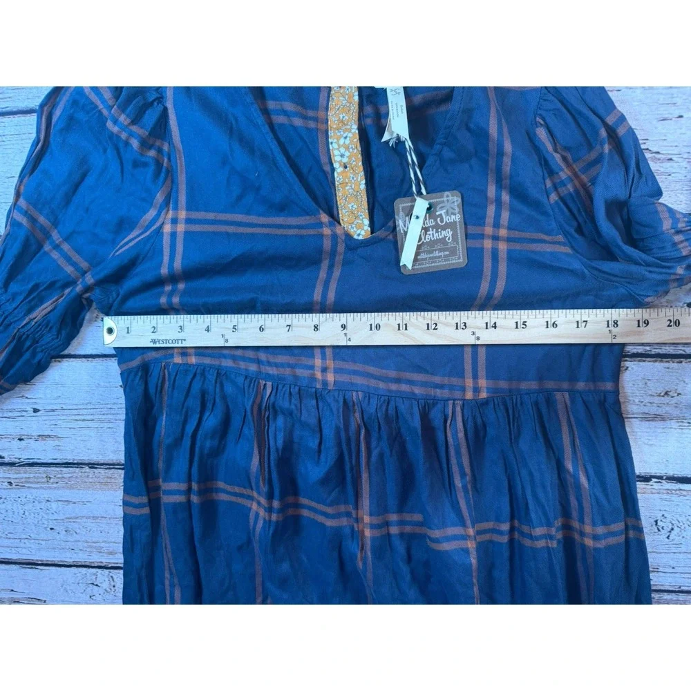 Matilda Jane‎ Womens Blue Brown Just Imagine Silvi Windowpane Fall Dress Sm NWT